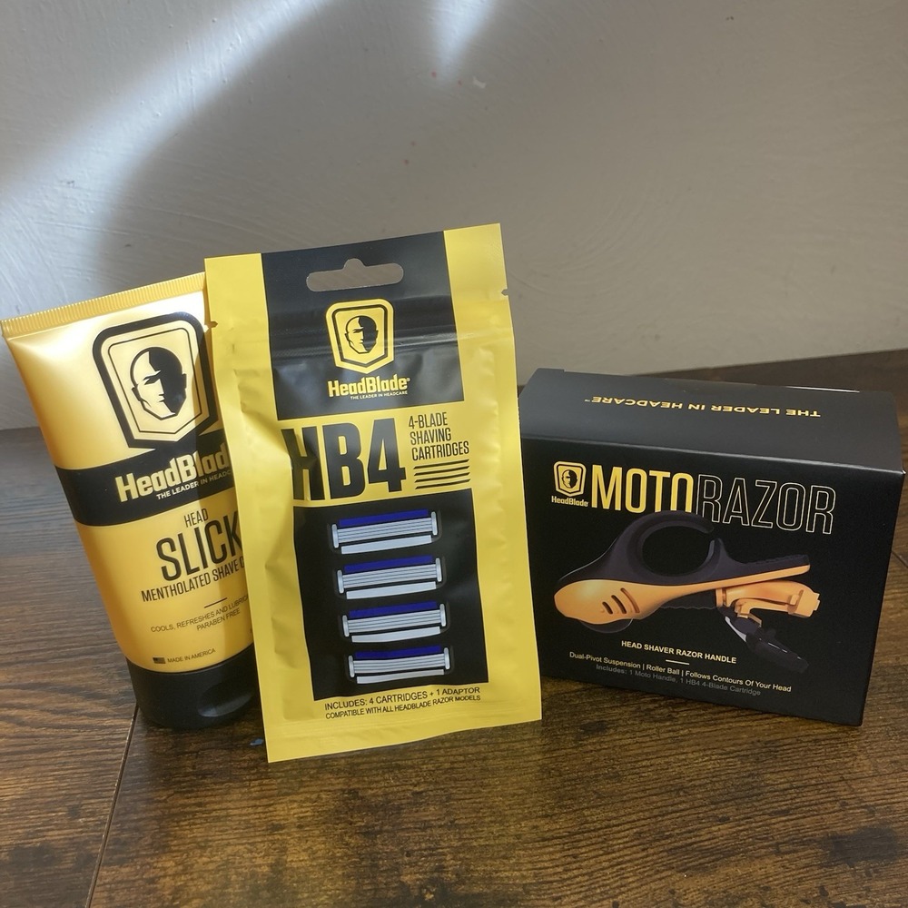 HEADBLADE MOTO KIT - Icludes 1 Moto Razor, Headslick Shave Cream & 4 Razor Blade